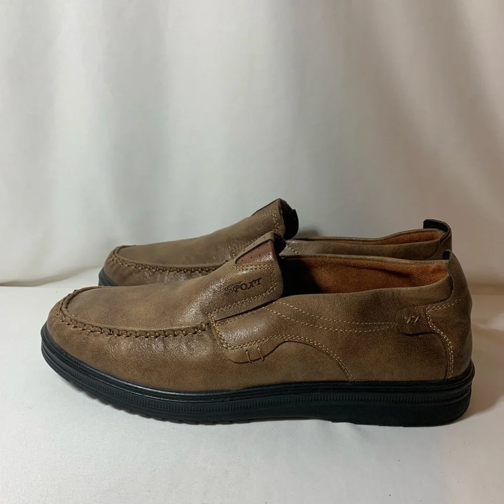 Spoxt Men’s Brown Leather  Slip on Shoes Loafers sz 11